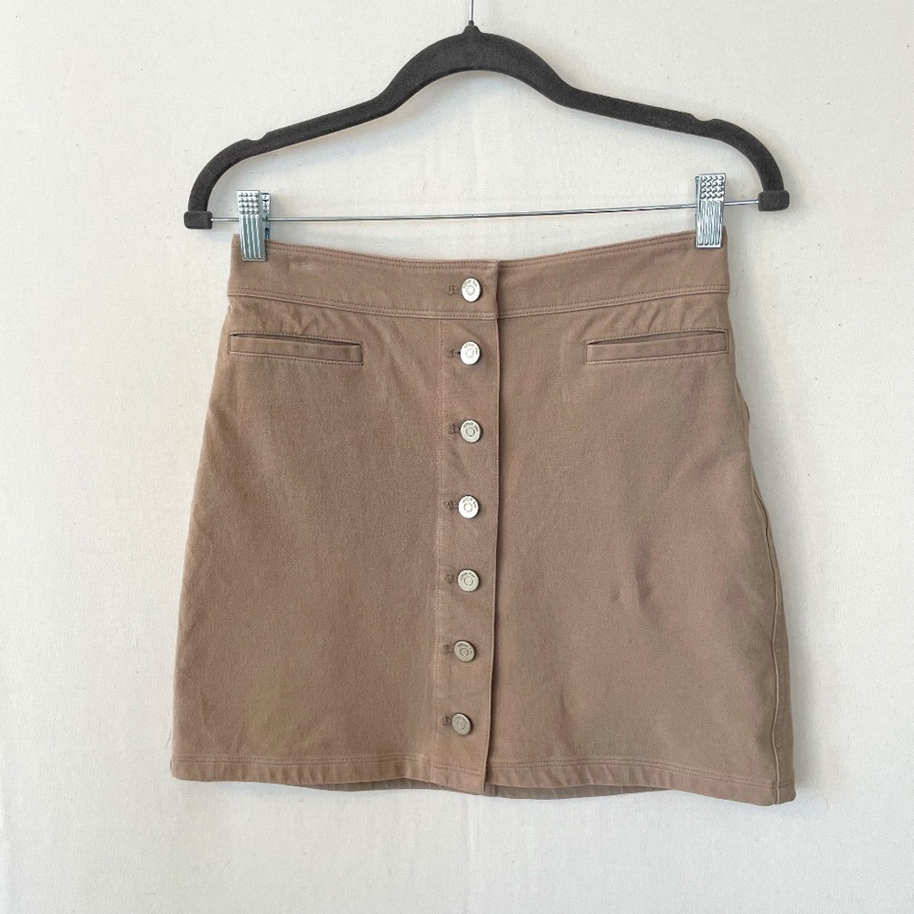 WILFRED FREE Size 4 Tan Mini Skirt Pockets Silver Buttons Cotton